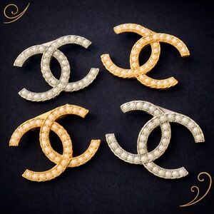 Gold & Silver Interlocking CC Crystal Brooch Set Chic Layered Luxe Inspired